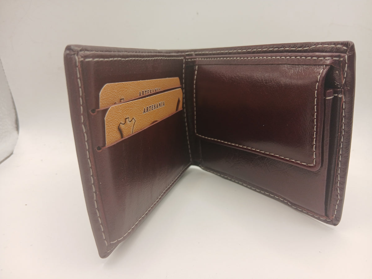 Cartera de piel 423 color burdeos marca piel Guerrero