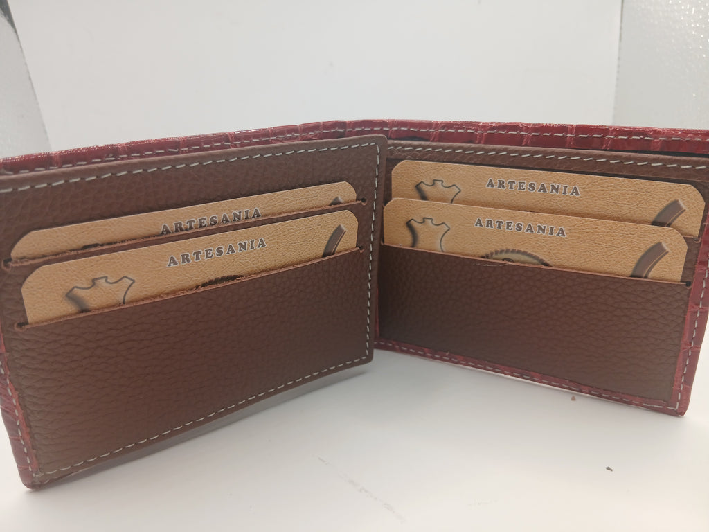Cartera de piel 422 rojo/marrón marca piel Guerrero