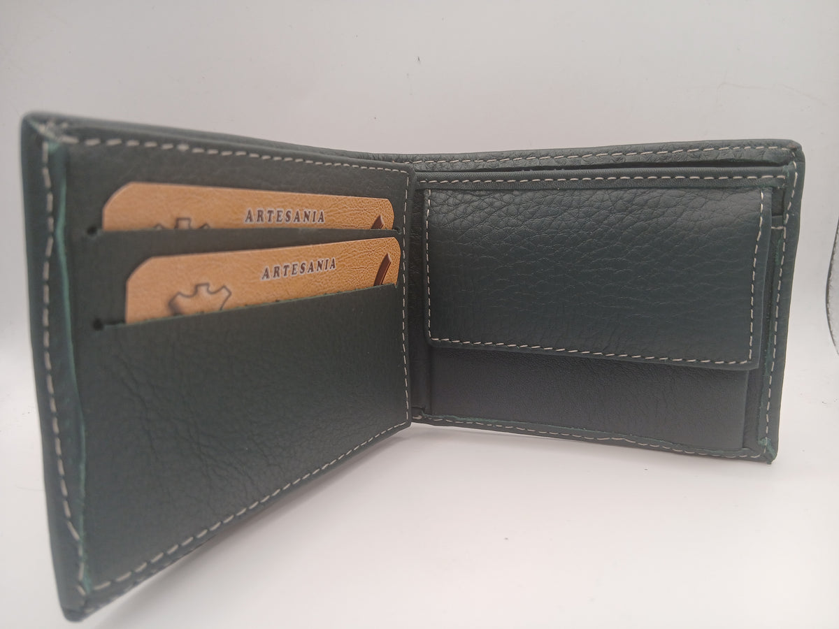 Cartera de piel 423 color verde marca piel Guerrero