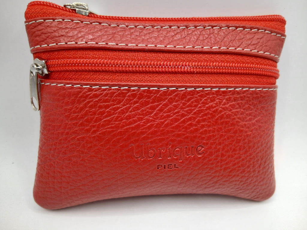 Monedero cremallera color rojo piel Guerrero