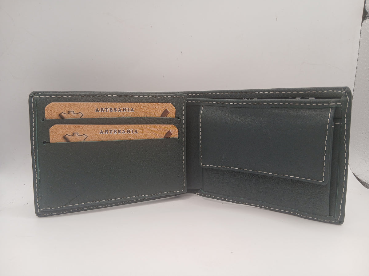 Cartera de piel 423 color verde marca piel Guerrero