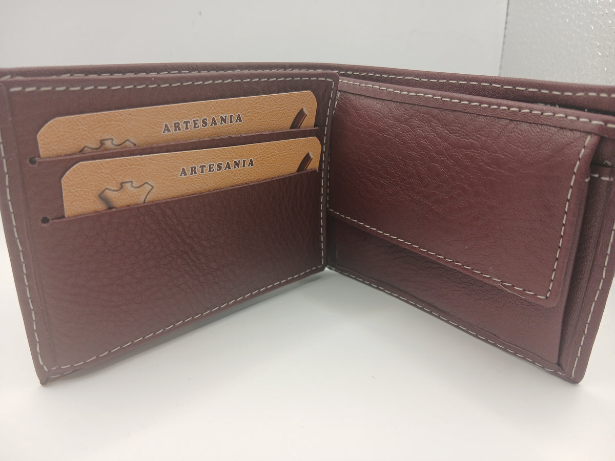 Cartera de piel 423 color burdeos marca piel Guerrero