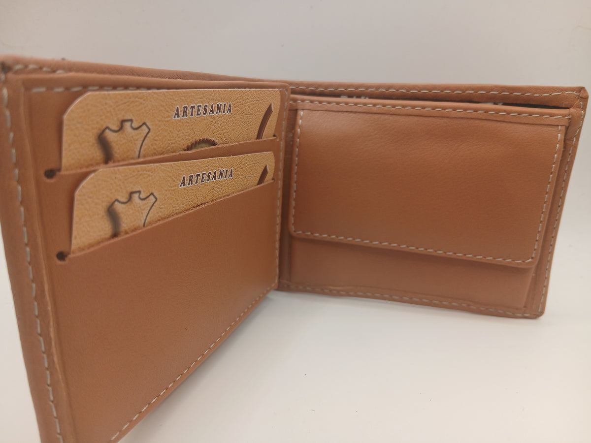 Cartera de piel 423 color cuero marca piel Guerrero
