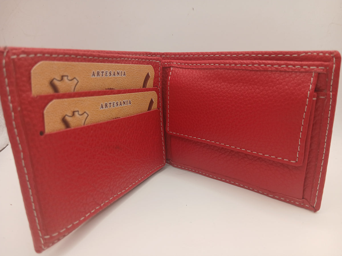 Cartera de piel 423 color rojo marca piel Guerrero